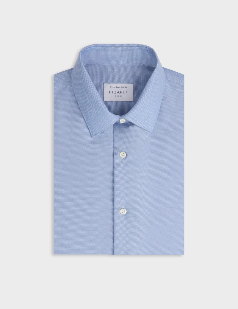 Chemise semi-ajustée en laine vierge bleue