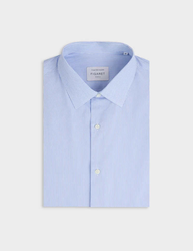 Chemise semi-ajustée rayée bleu clair