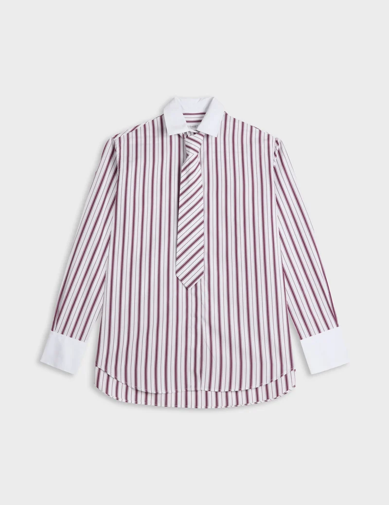 Chemise Naéline avec cravate amovible rayée bordeaux