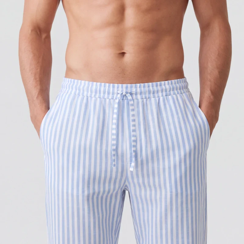 Schlafanzug Set Gestreift Herren Lang | Blue Breeze/Weiß