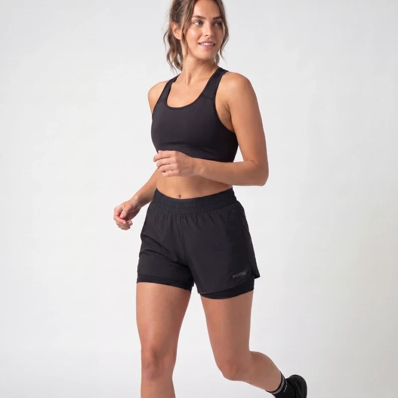 2 in 1 Sport Shorts Damen | Schwarz