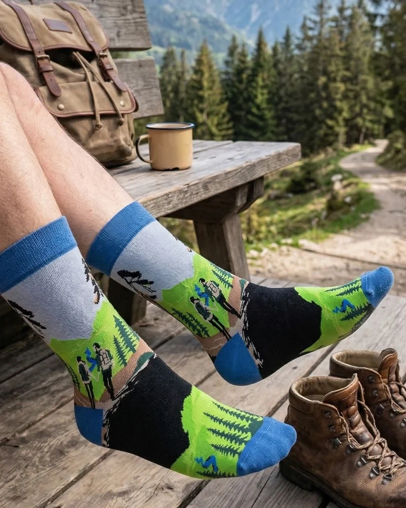 Couple Hiking Socks Green Outdoor Theme