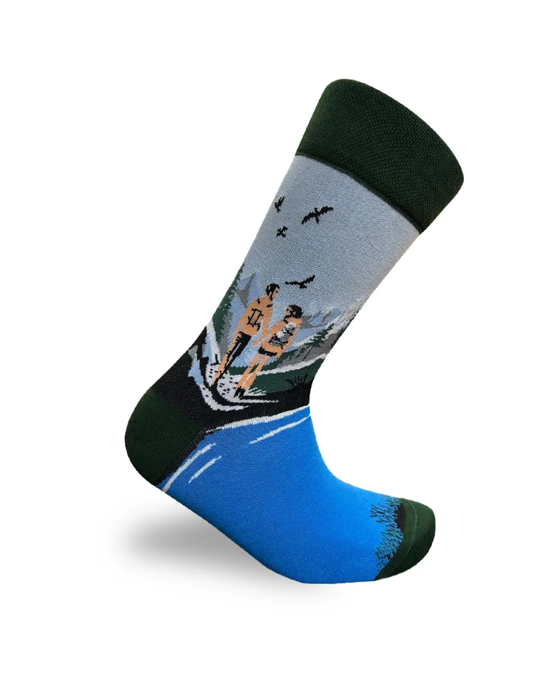 Couple Hiking Socks Blue Adventure Theme