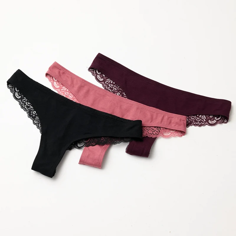 Tangas mit Spitze back ass | Mix (Mauve/Weinrot/Schwarz)