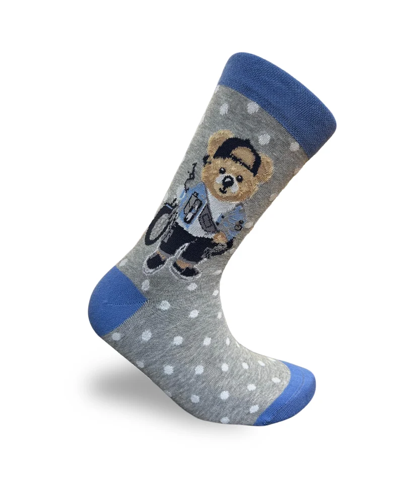 Teddy Bear Blue Socks Soft Cute Animal Line