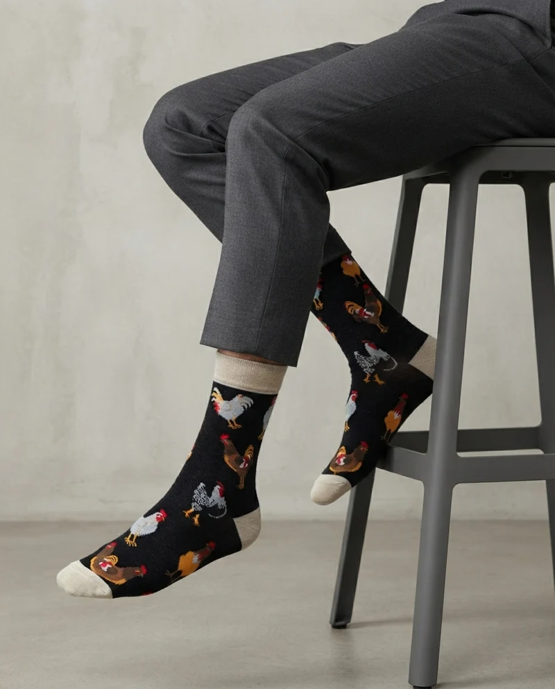 Chicken Black Socks Farmyard Design