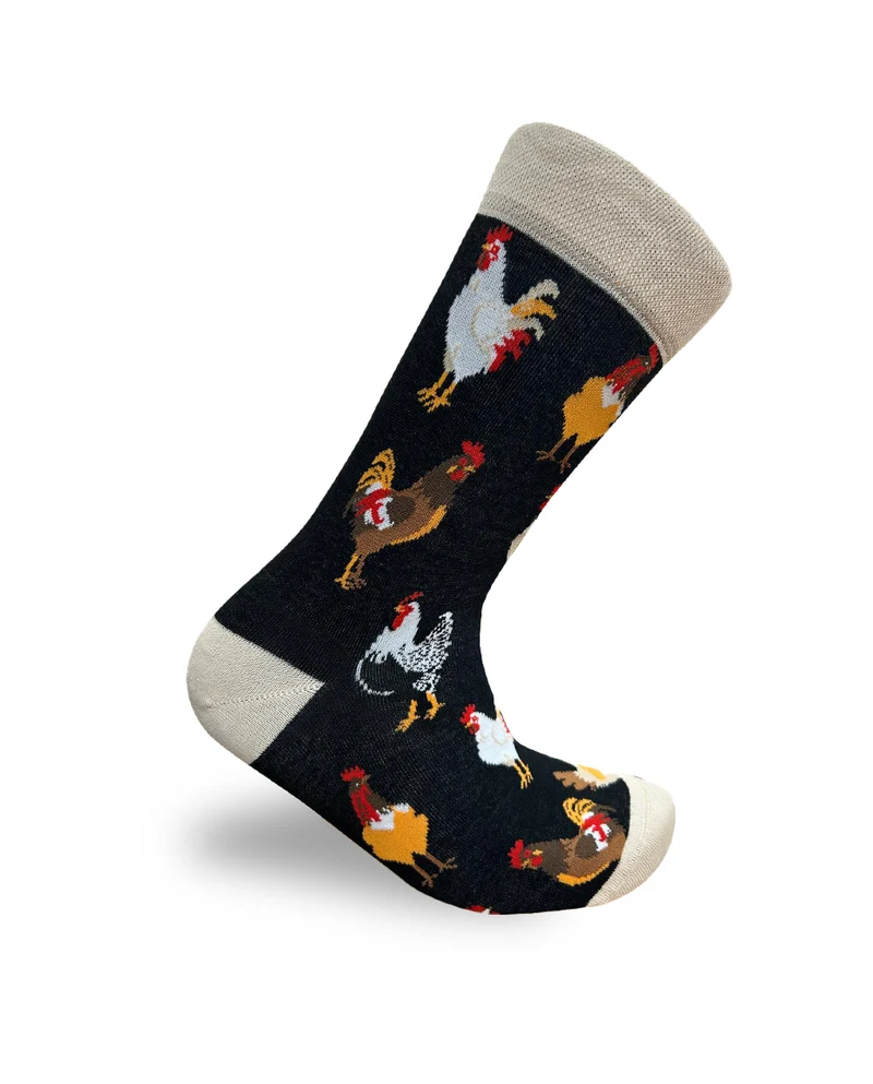 Chicken Black Socks Farmyard Design