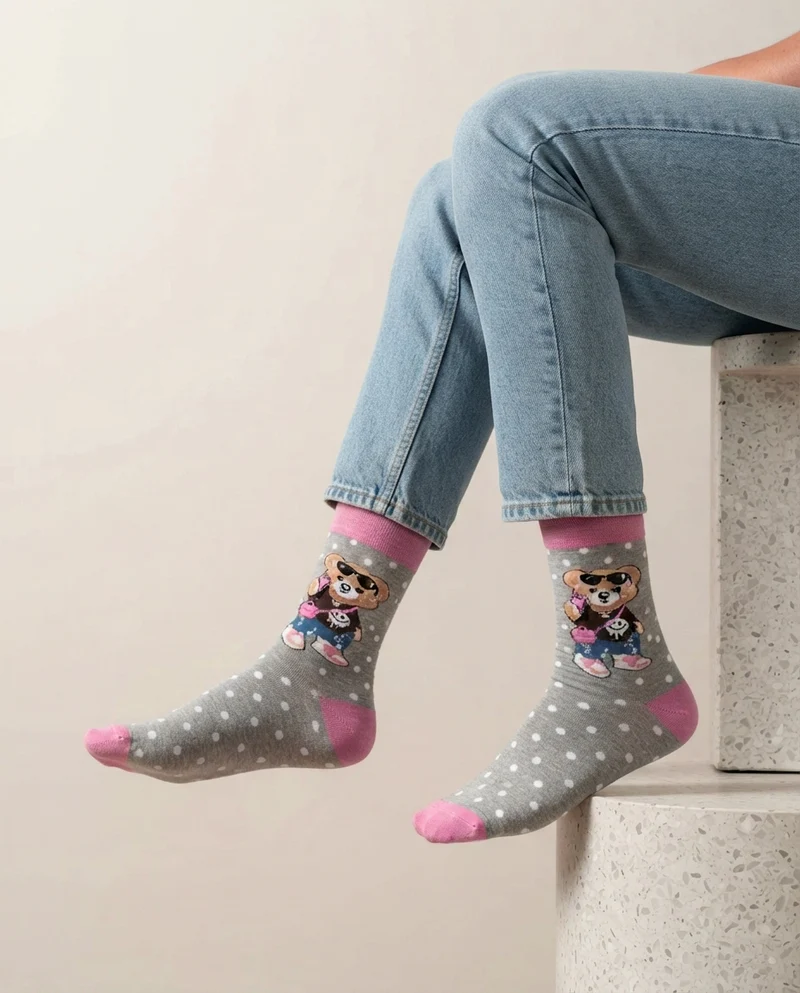 Pink Teddy Bear Socks Soft and Cozy Footwear