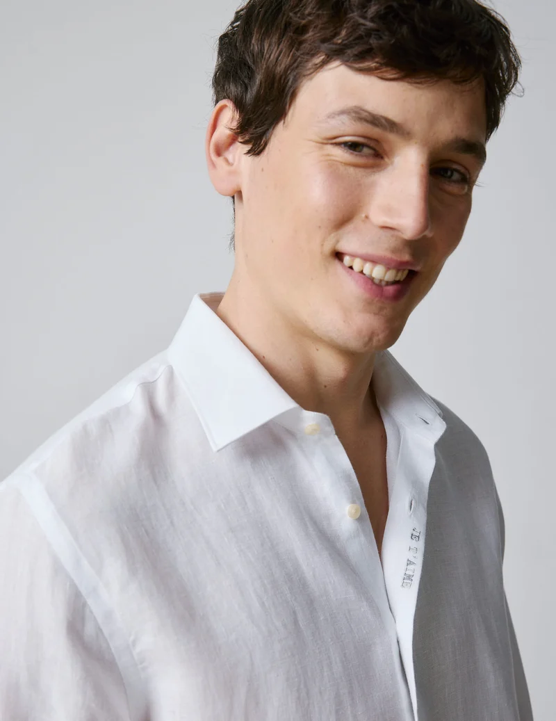 Chemise mixte "Je t'aime" en lin blanc