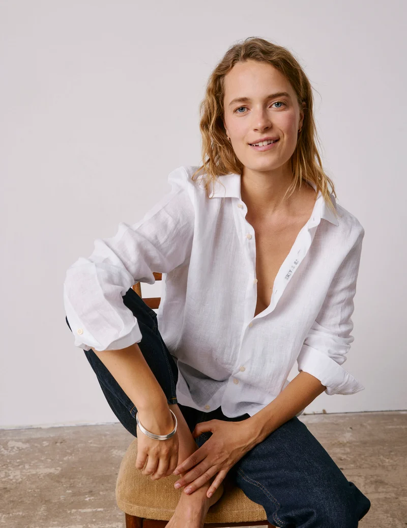 Chemise mixte "Je t'aime" en lin blanc