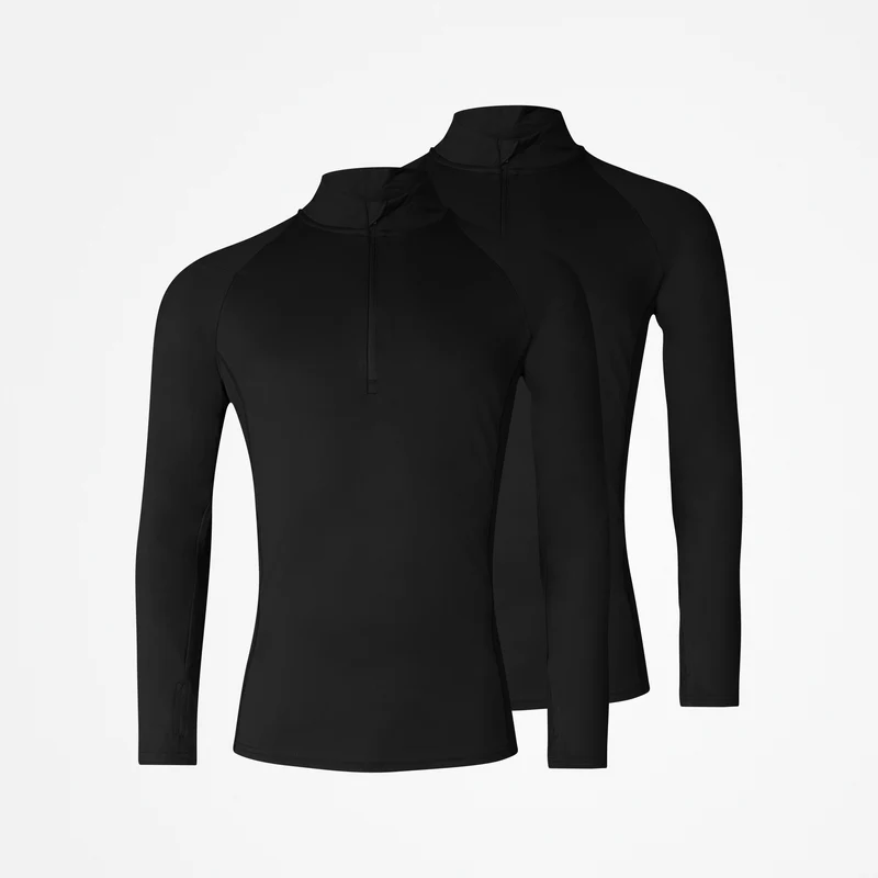 1/2 Zip Sportshirt langarm Herren | Schwarz