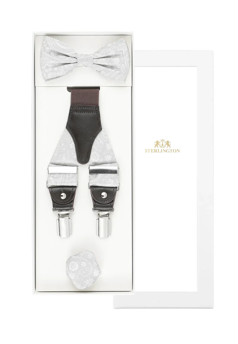 Hosenträger Set Herren Hochzeit mit Fliege & Einstecktuch – Paisley