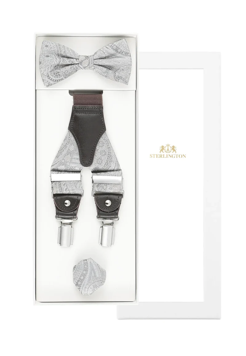 Hosenträger Set Herren Hochzeit mit Fliege & Einstecktuch – Paisley