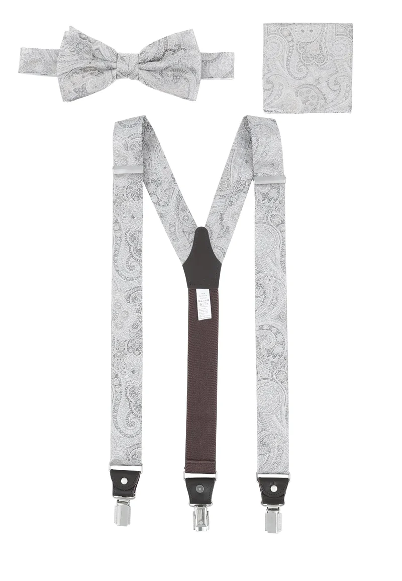 Hosenträger Set Herren Hochzeit mit Fliege & Einstecktuch – Paisley