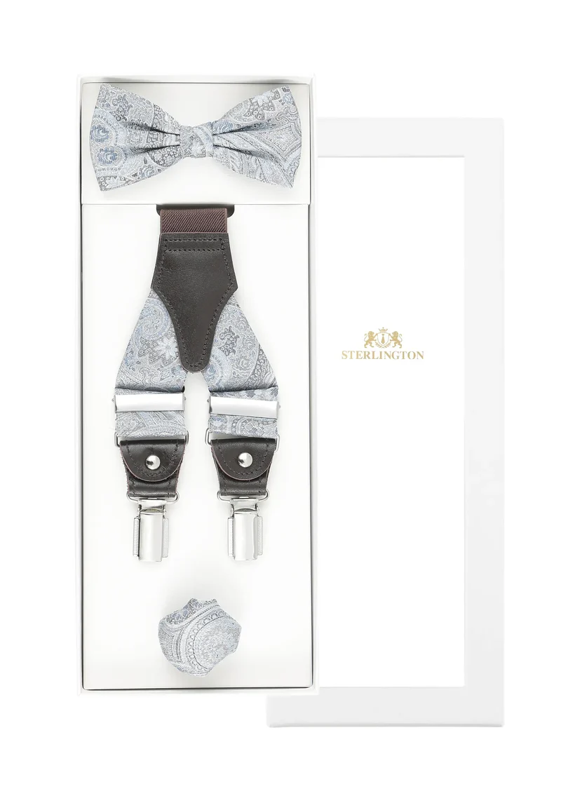Hosenträger Set Herren Hochzeit mit Fliege & Einstecktuch – Paisley