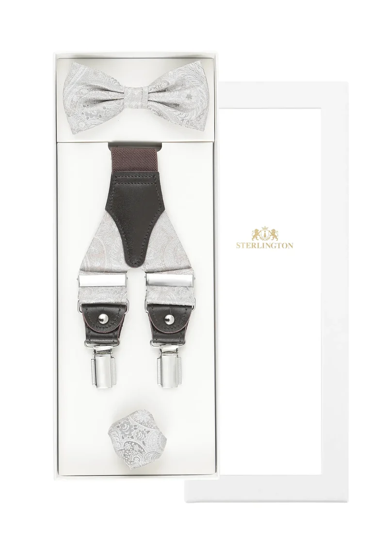 Hosenträger Set Herren Hochzeit mit Fliege & Einstecktuch – Paisley