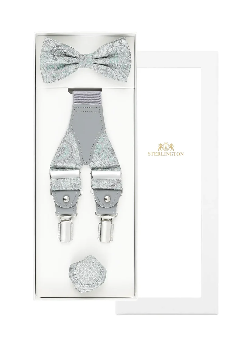 Hosenträger Set Herren Hochzeit mit Fliege & Einstecktuch – Paisley