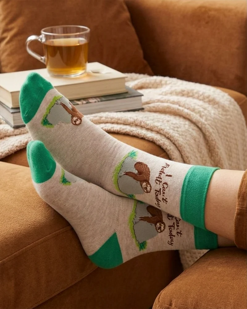 I Can’t Adult Today Socks Funny Sloth Design Cotton Crew Socks