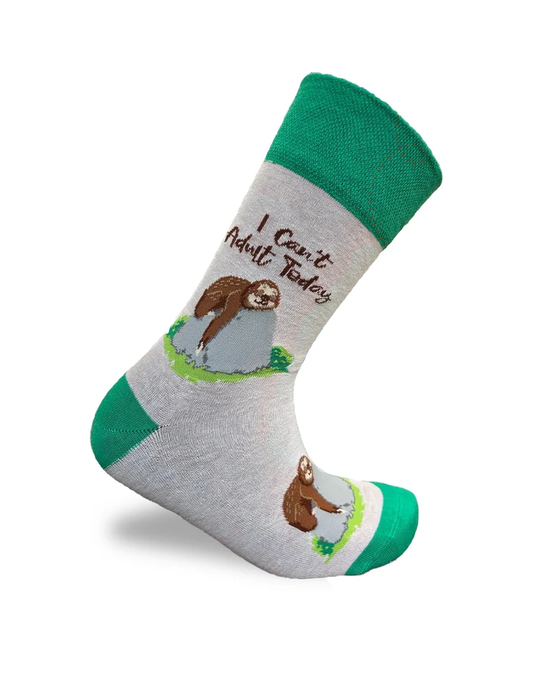 I Can’t Adult Today Socks Funny Sloth Design Cotton Crew Socks