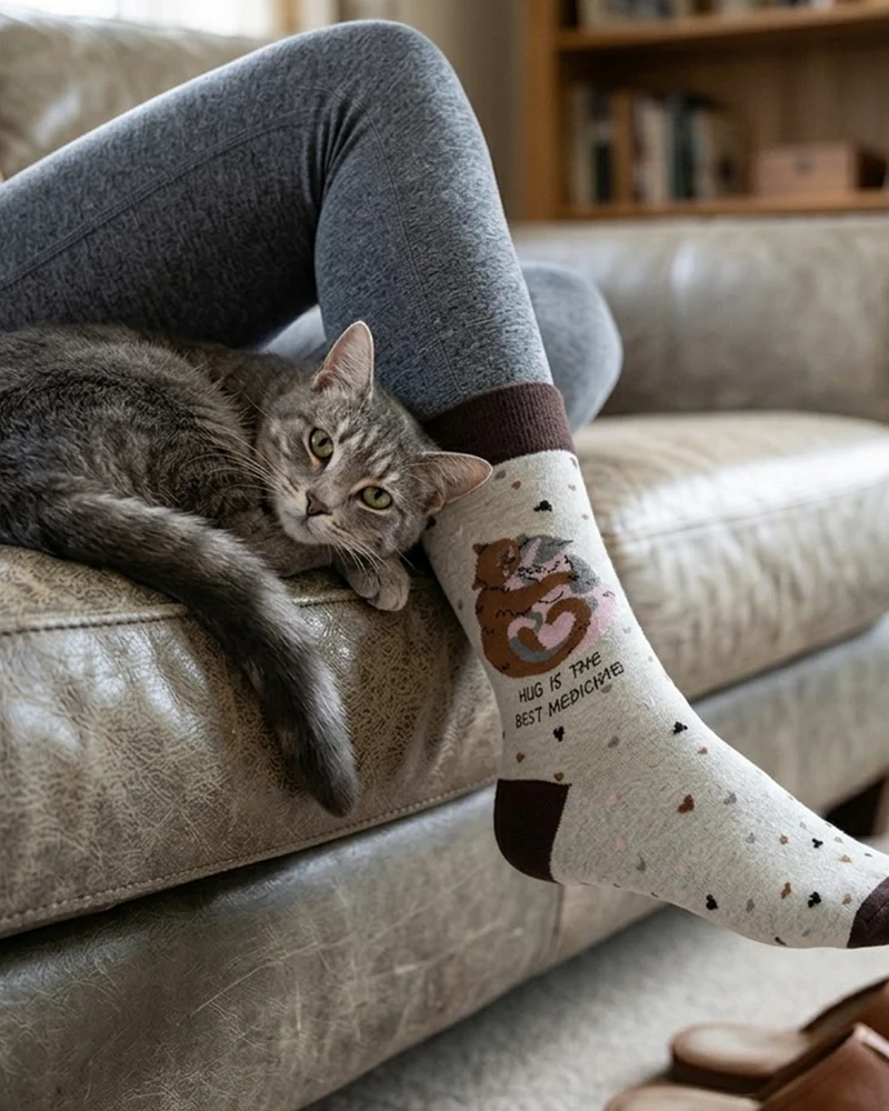 Hug Is The Best Medicine Socks Cute Message Cotton Crew Socks
