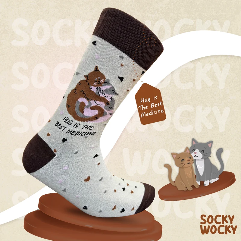Hug Is The Best Medicine Socks Cute Message Cotton Crew Socks