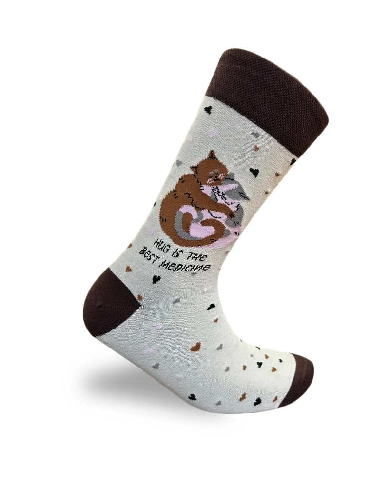 Hug Is The Best Medicine Socks Cute Message Cotton Crew Socks