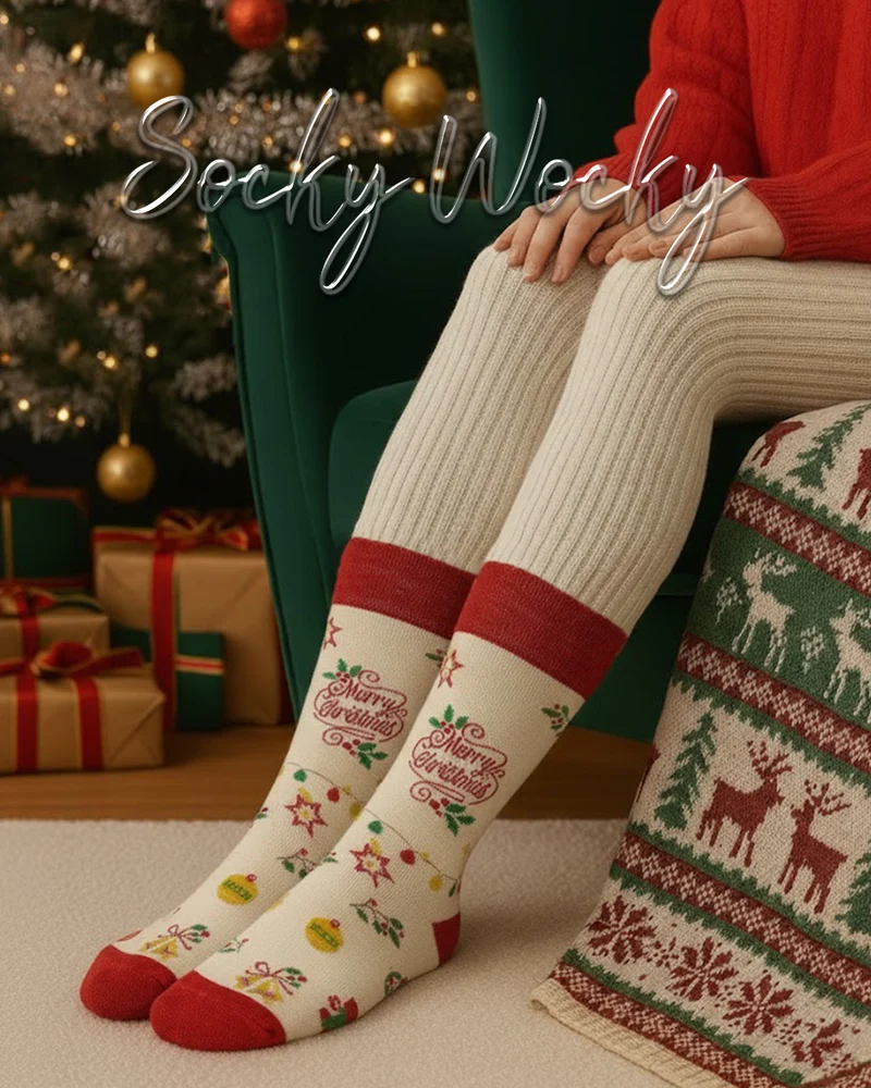 Merry Christmas Cream Socks Soft Holiday Series