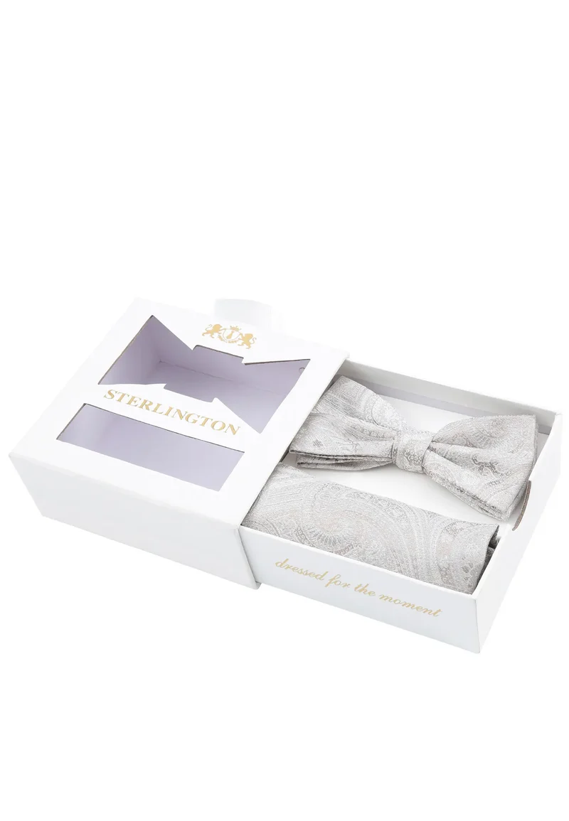 Hochzeitsfliege Einstecktuch Set Herren aus Seide – Paisley