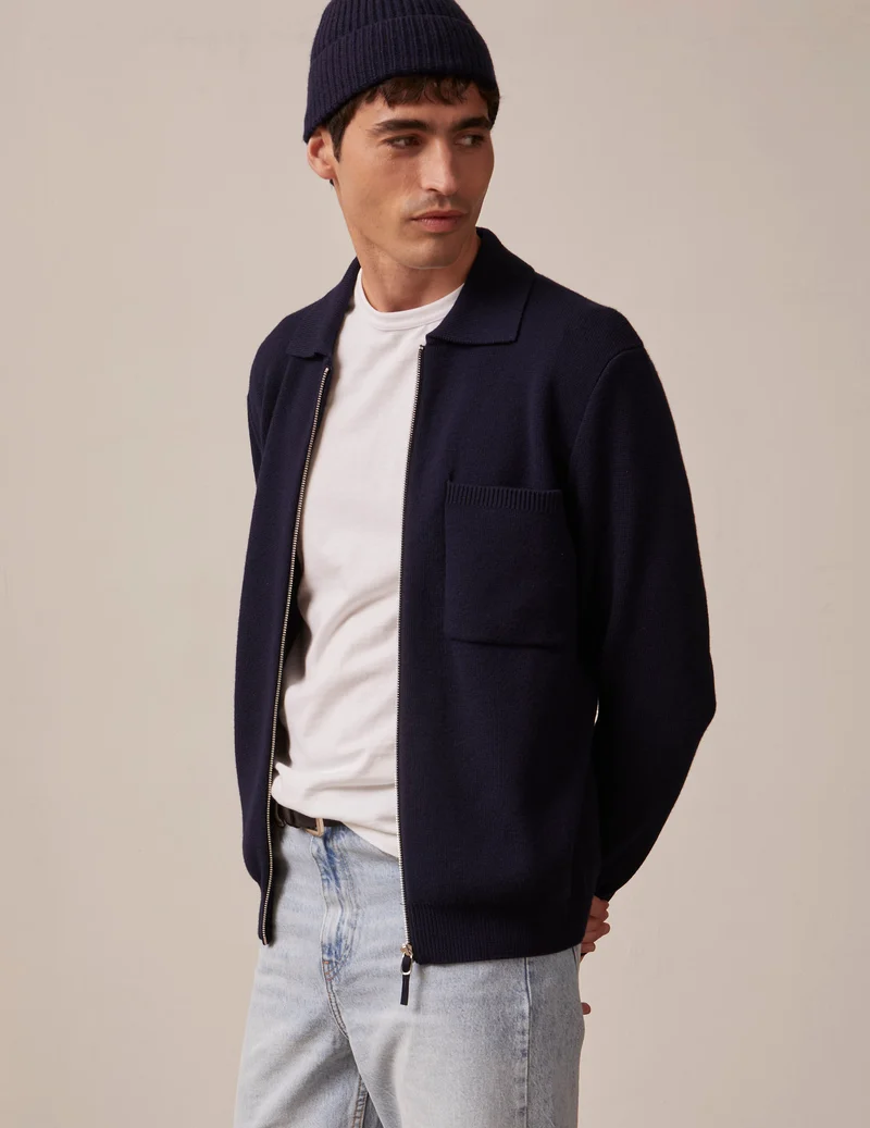 Cardigan Faust en laine mérinos marine