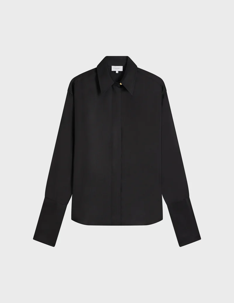 Chemise Irisa gorge cachée en soie noire
