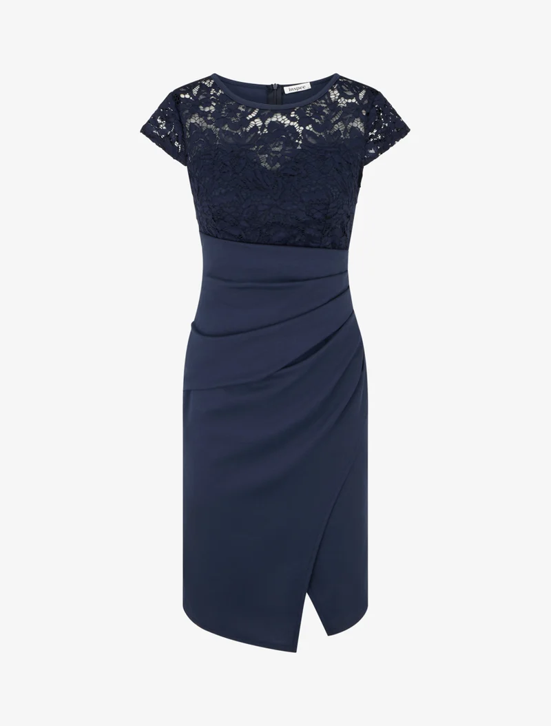 Wickelkleid mit Spitzenoberteil - Marine