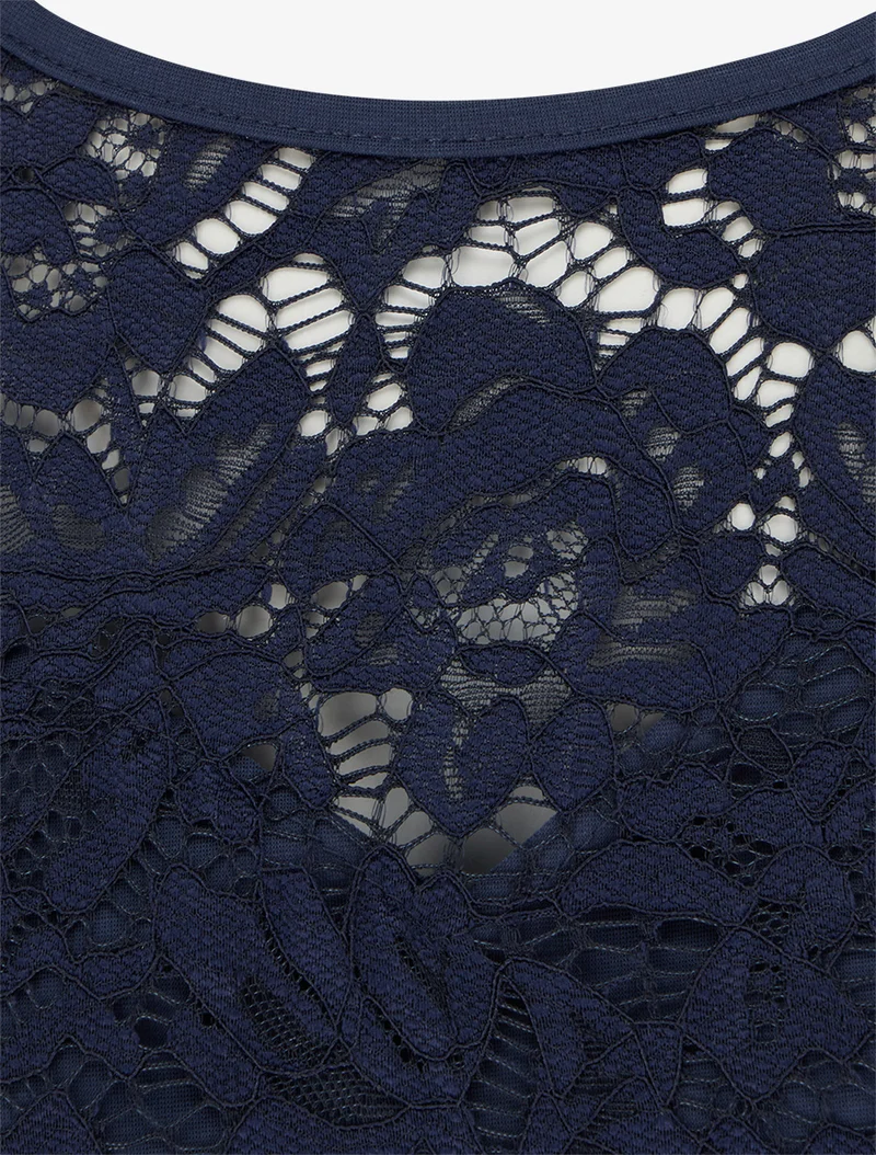 Wickelkleid mit Spitzenoberteil - Marine