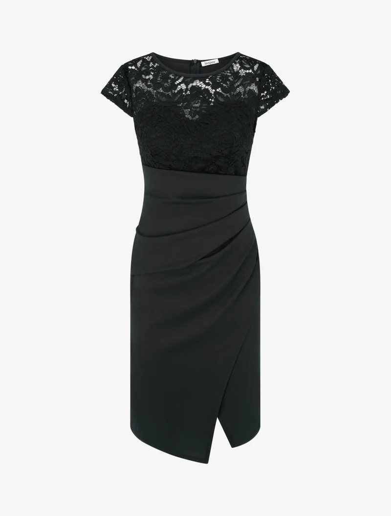Wickelkleid mit Spitzenoberteil - Schwarz