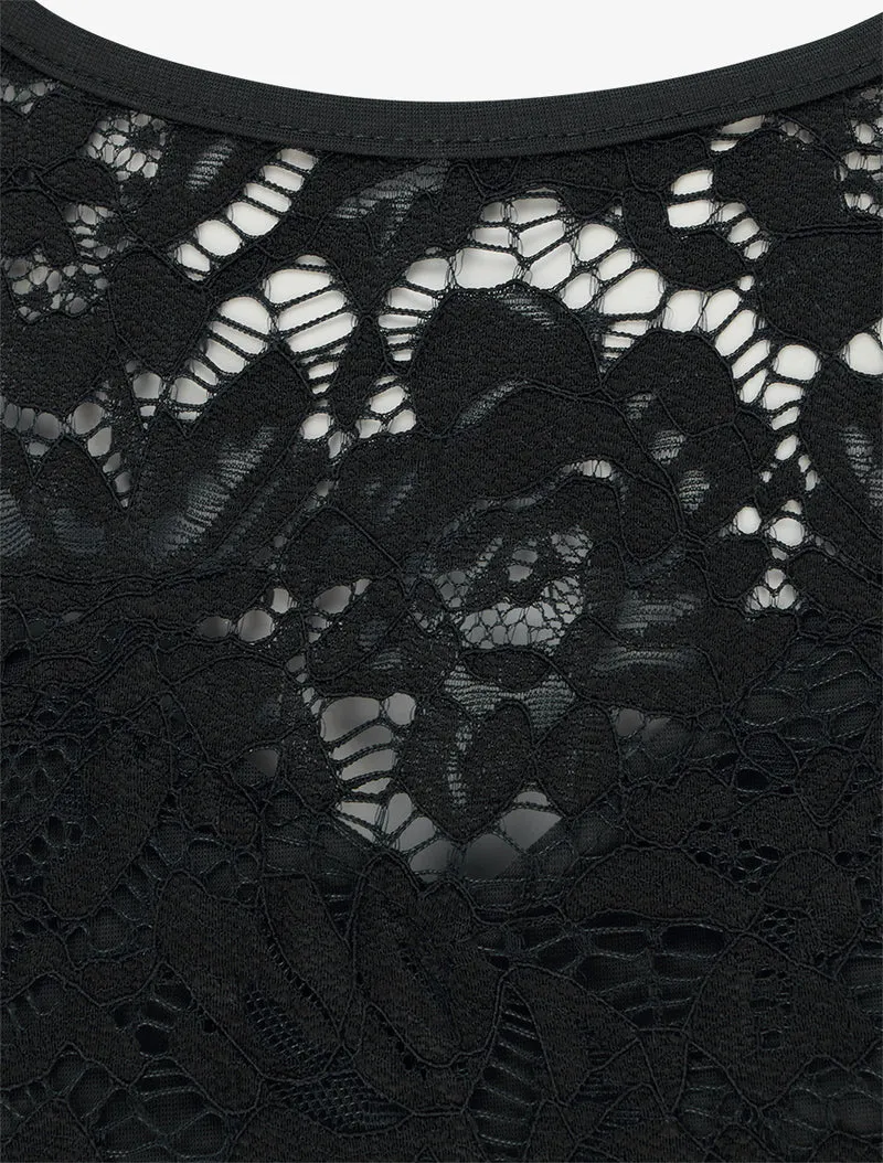 Wickelkleid mit Spitzenoberteil - Schwarz