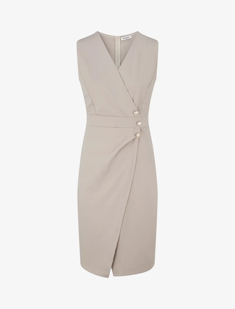 Ärmelloses Wickelkleid - Beige