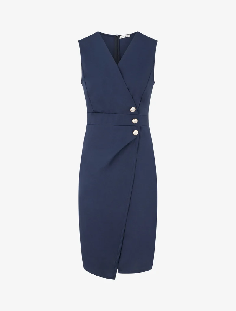 Ärmelloses Wickelkleid - Marine