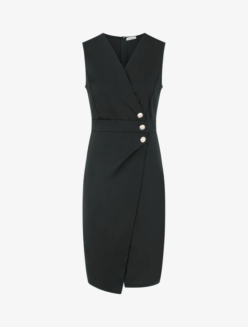 Ärmelloses Wickelkleid - Schwarz