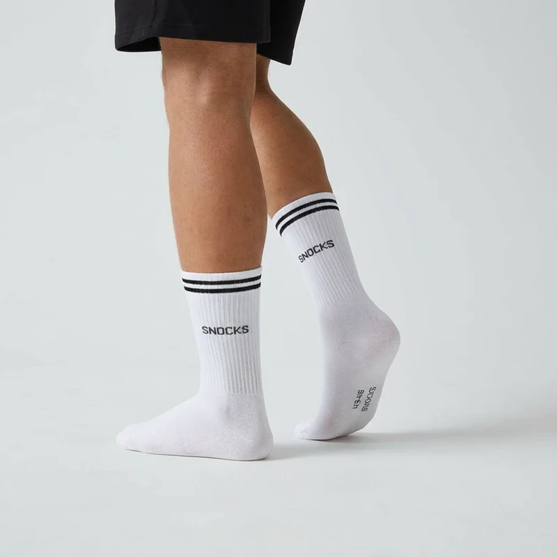 Hohe Sportsocken mit Streifen | Weiß