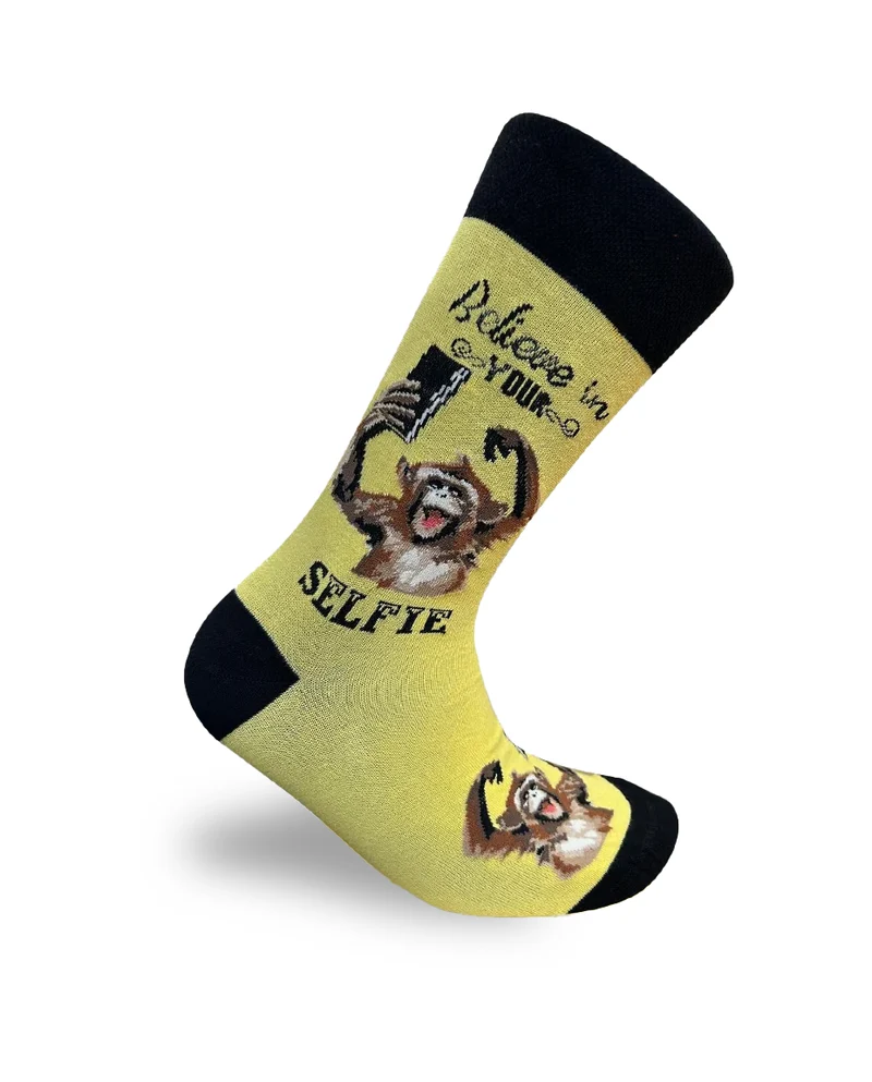 Believe In Your Selfie Monkey Socks Fun Expression Edition