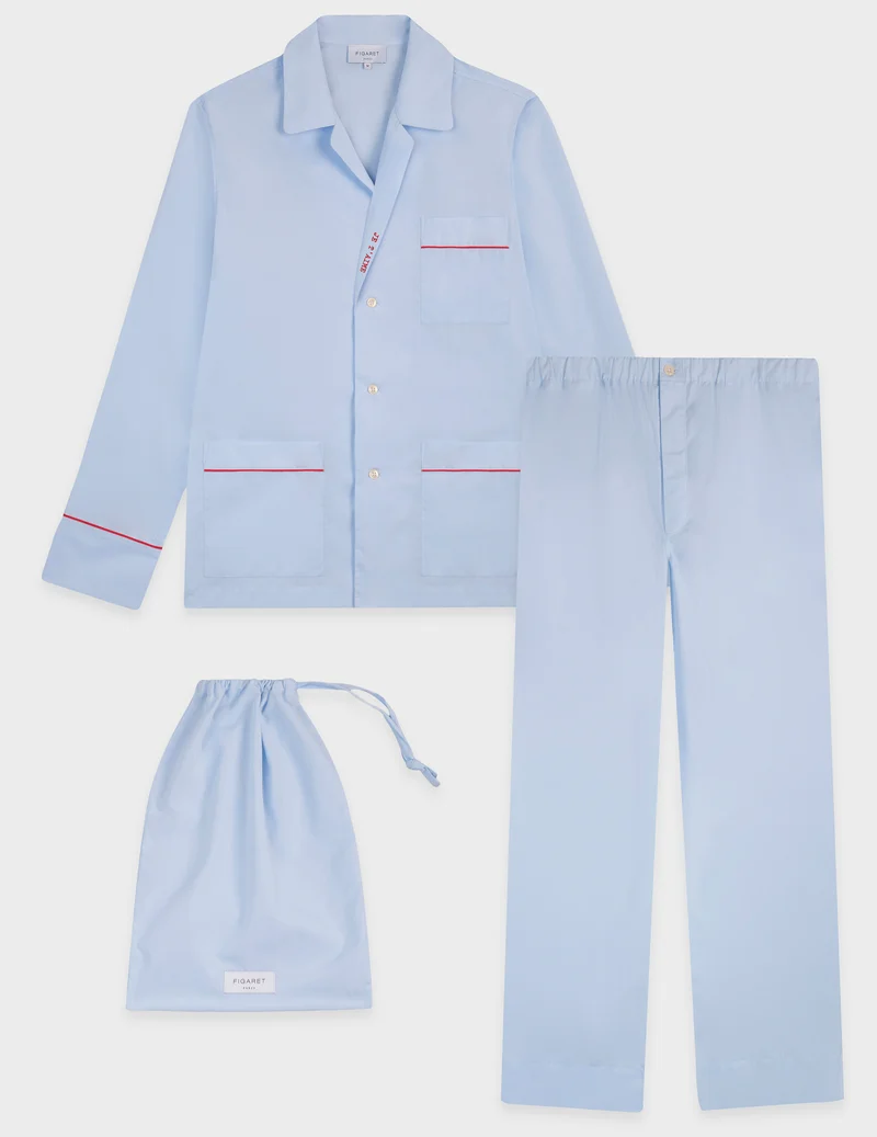 Pyjama Louis en popeline bleue brodée "Je t'aime"