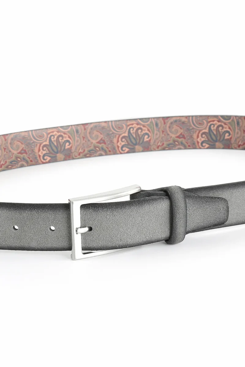 Veloursledergürtel für Herren 3,5 cm – Paisley-Innenseite
