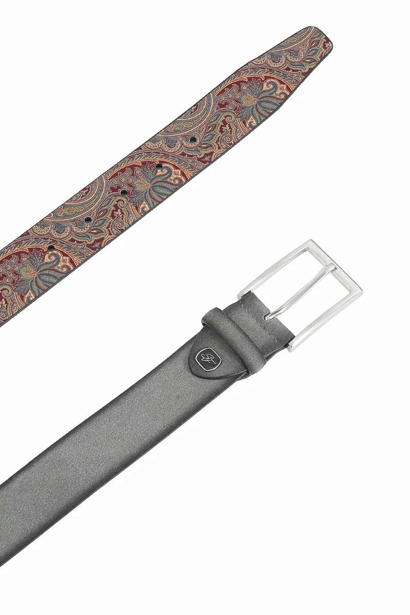 Veloursledergürtel für Herren 3,5 cm – Paisley-Innenseite
