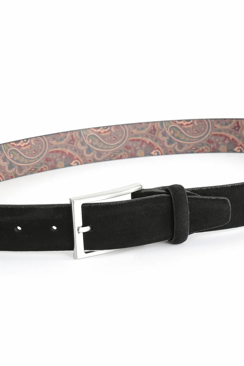 Veloursledergürtel für Herren 3,5 cm – Paisley-Innenseite
