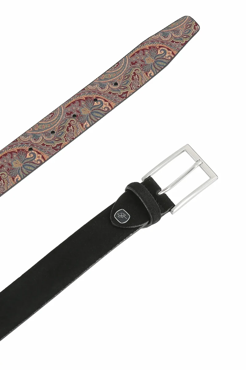 Veloursledergürtel für Herren 3,5 cm – Paisley-Innenseite