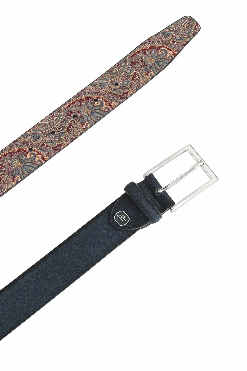 Veloursledergürtel für Herren 3,5 cm – Paisley-Innenseite