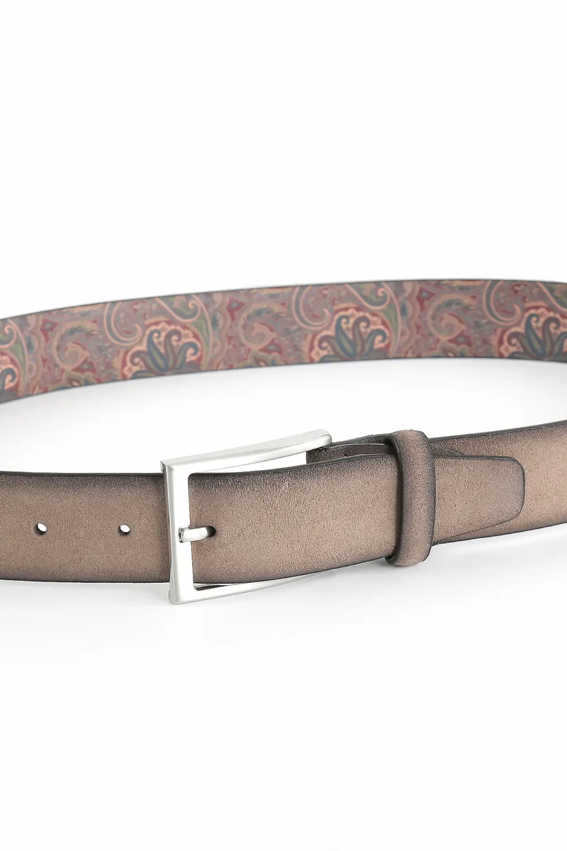 Veloursledergürtel für Herren 3,5 cm – Paisley-Innenseite