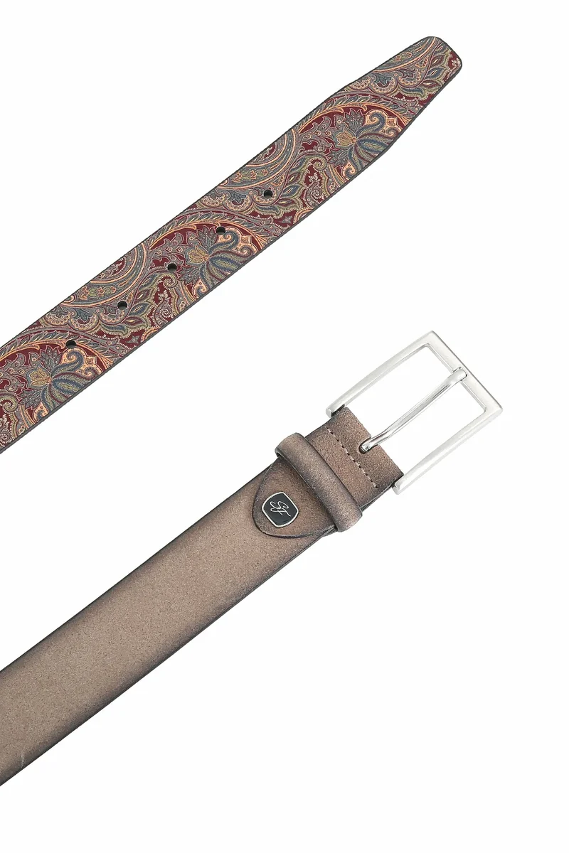 Veloursledergürtel für Herren 3,5 cm – Paisley-Innenseite