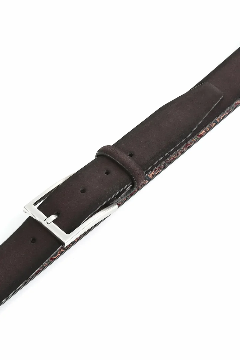 Veloursledergürtel für Herren 3,5 cm – Paisley-Innenseite