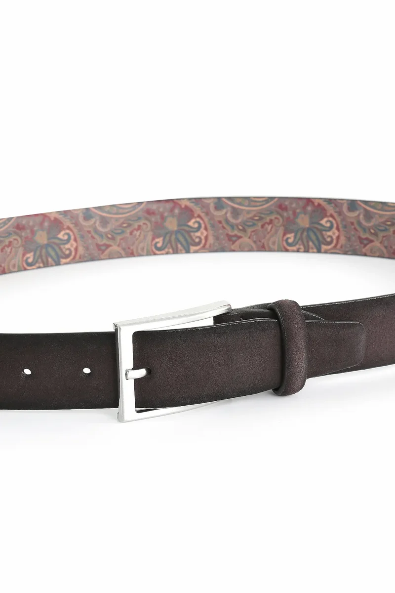 Veloursledergürtel für Herren 3,5 cm – Paisley-Innenseite