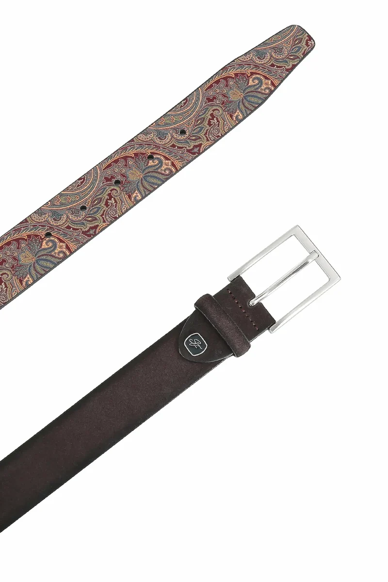 Veloursledergürtel für Herren 3,5 cm – Paisley-Innenseite